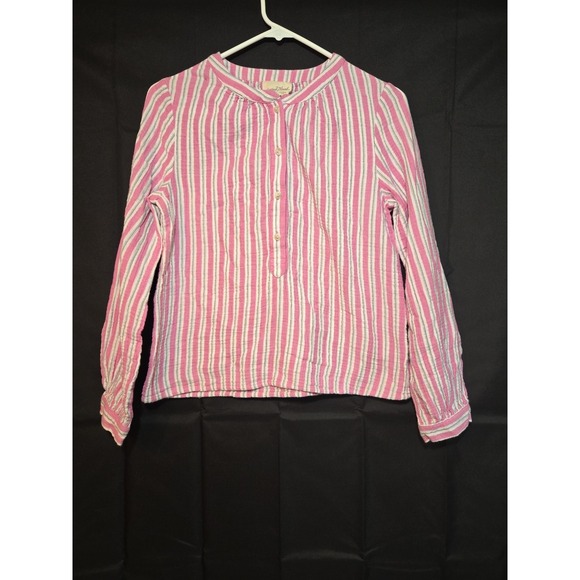 Universal Thread Women's XS Pink White Strip Cotton‎ Long Button Sleeve Popover - Picture 1 of 10